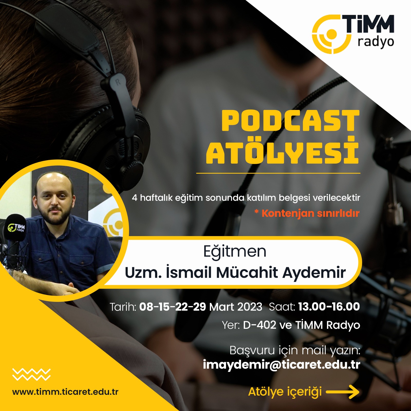 İstanbul Ticaret Üniversitesi İletişim Fakültesi'nde Podcast Atölyesi Başlıyor